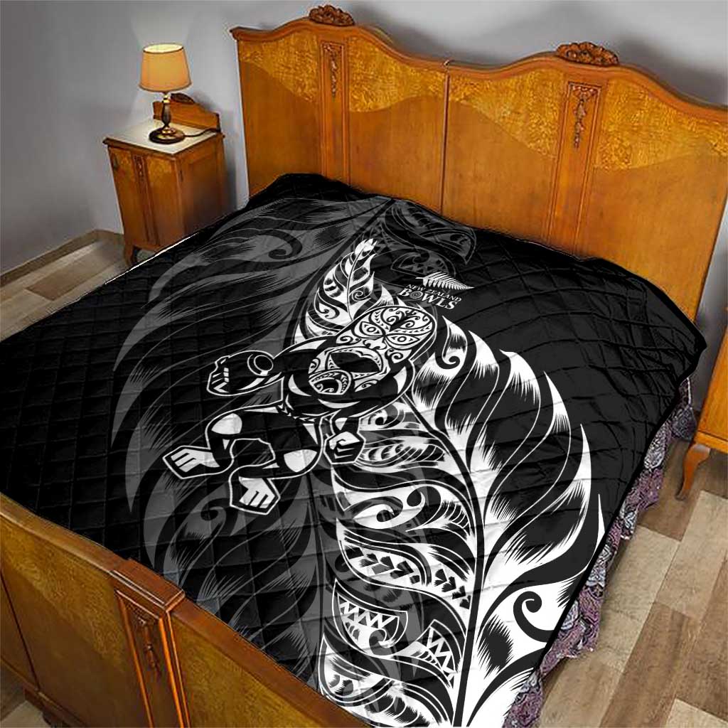 New Zealand Lawn Bowls Quilt Black Maori Warrior Tribal Silver Fern - Aussie Hoodie