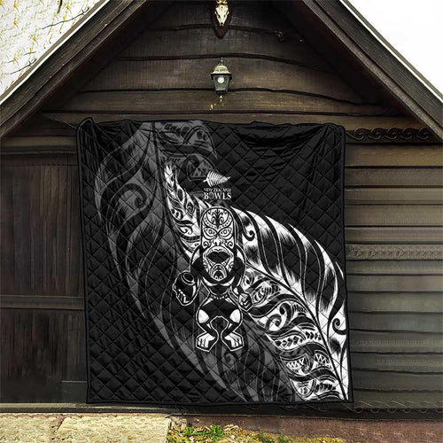 New Zealand Lawn Bowls Quilt Black Maori Warrior Tribal Silver Fern - Aussie Hoodie