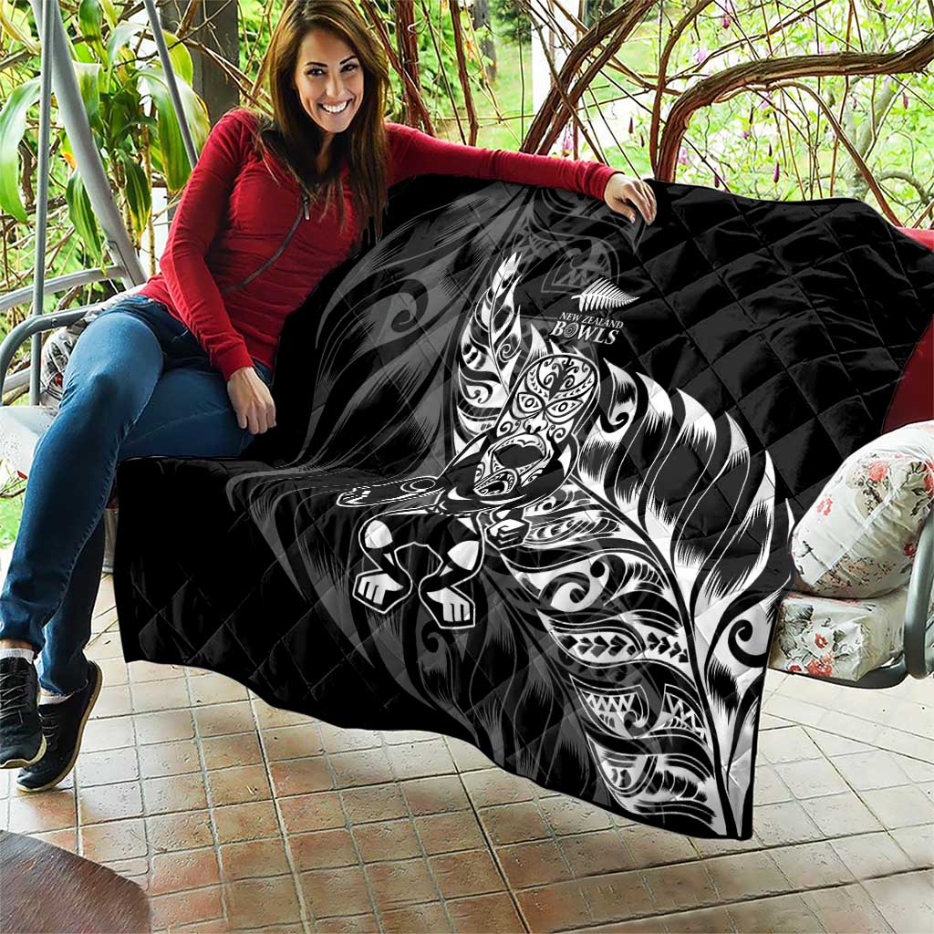 New Zealand Lawn Bowls Quilt Black Maori Warrior Tribal Silver Fern - Aussie Hoodie