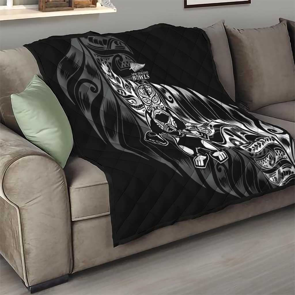 New Zealand Lawn Bowls Quilt Black Maori Warrior Tribal Silver Fern - Aussie Hoodie