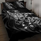New Zealand Lawn Bowls Quilt Bed Set Black Maori Warrior Tribal Silver Fern - Aussie Hoodie