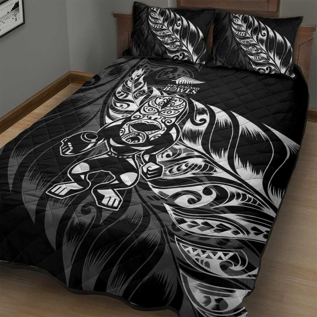 New Zealand Lawn Bowls Quilt Bed Set Black Maori Warrior Tribal Silver Fern - Aussie Hoodie