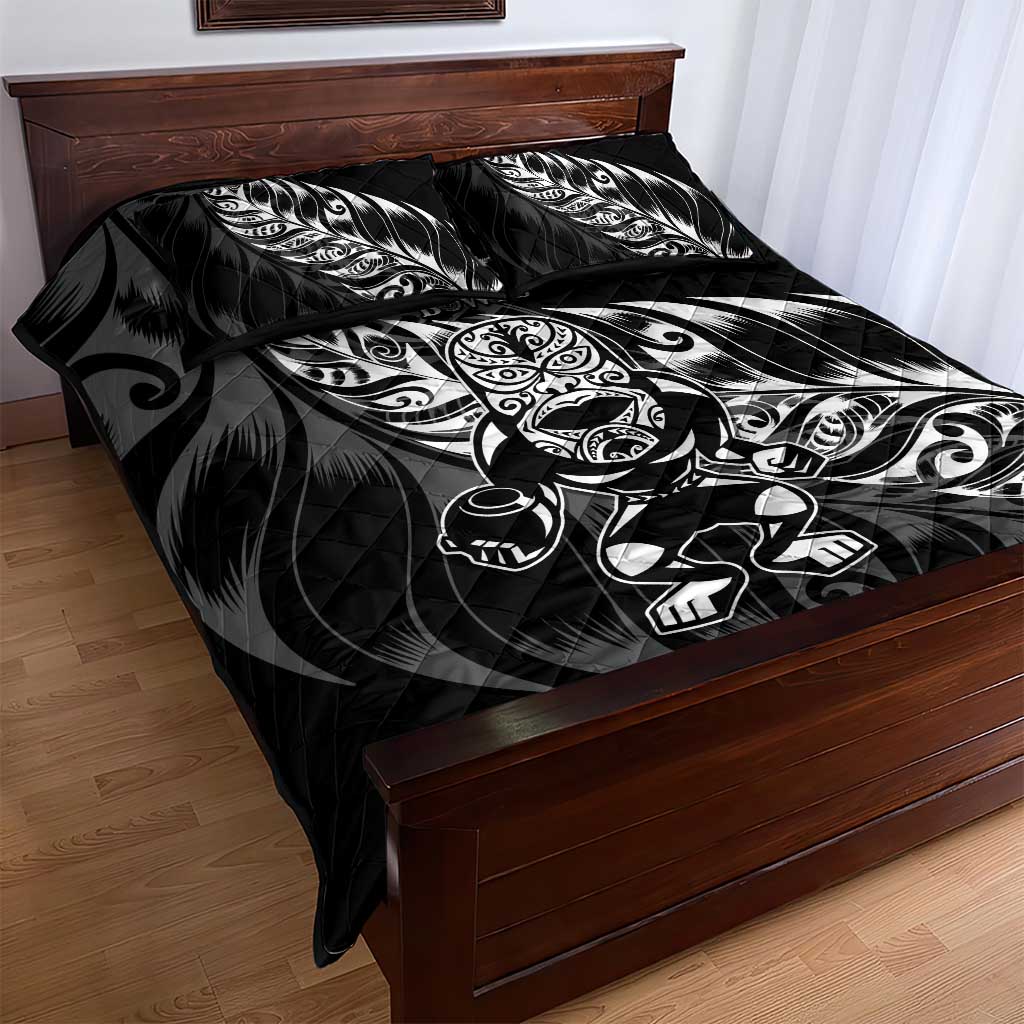 New Zealand Lawn Bowls Quilt Bed Set Black Maori Warrior Tribal Silver Fern - Aussie Hoodie