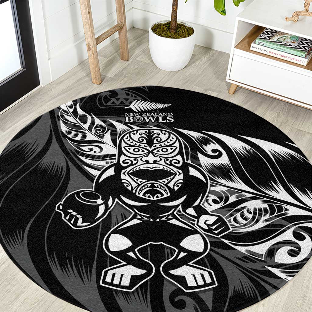 New Zealand Lawn Bowls Round Carpet Black Maori Warrior Tribal Silver Fern - Aussie Hoodie