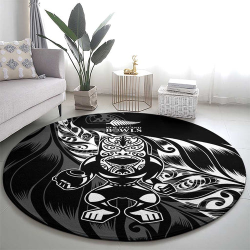 New Zealand Lawn Bowls Round Carpet Black Maori Warrior Tribal Silver Fern - Aussie Hoodie