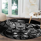 New Zealand Lawn Bowls Round Carpet Black Maori Warrior Tribal Silver Fern - Aussie Hoodie