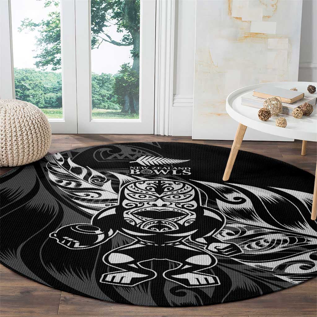New Zealand Lawn Bowls Round Carpet Black Maori Warrior Tribal Silver Fern - Aussie Hoodie