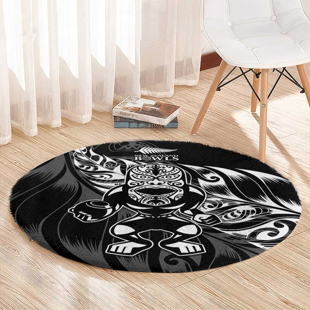 New Zealand Lawn Bowls Round Carpet Black Maori Warrior Tribal Silver Fern - Aussie Hoodie