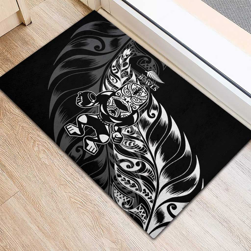 New Zealand Lawn Bowls Rubber Doormat Black Maori Warrior Tribal Silver Fern - Aussie Hoodie