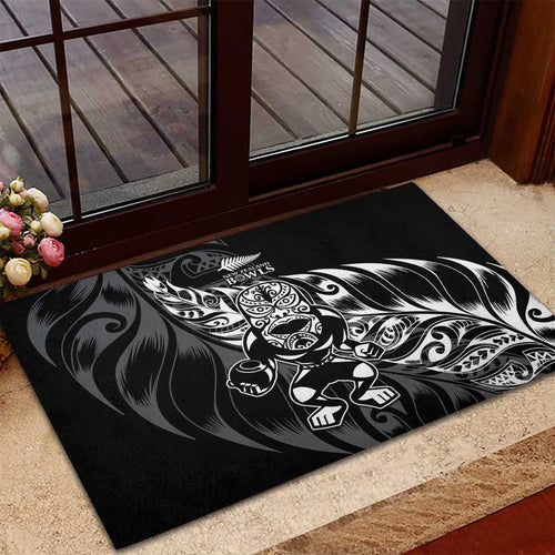New Zealand Lawn Bowls Rubber Doormat Black Maori Warrior Tribal Silver Fern - Aussie Hoodie