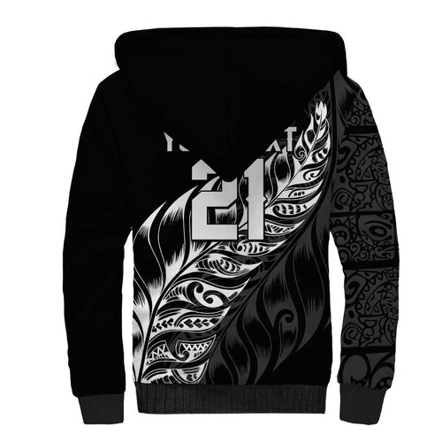 New Zealand Lawn Bowls Custom Sherpa Hoodie Black Maori Warrior Tribal Silver Fern - Aussie Hoodie