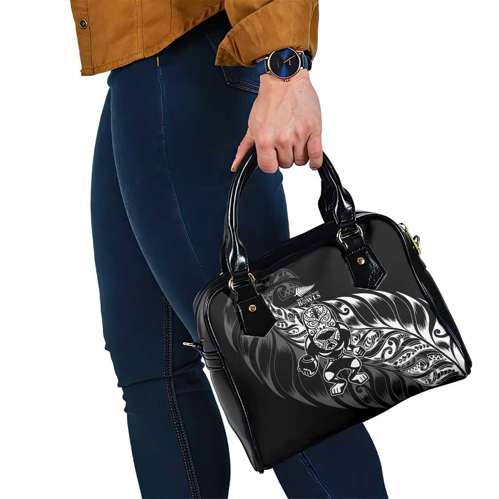 New Zealand Lawn Bowls Shoulder Handbag Black Maori Warrior Tribal Silver Fern - Aussie Hoodie