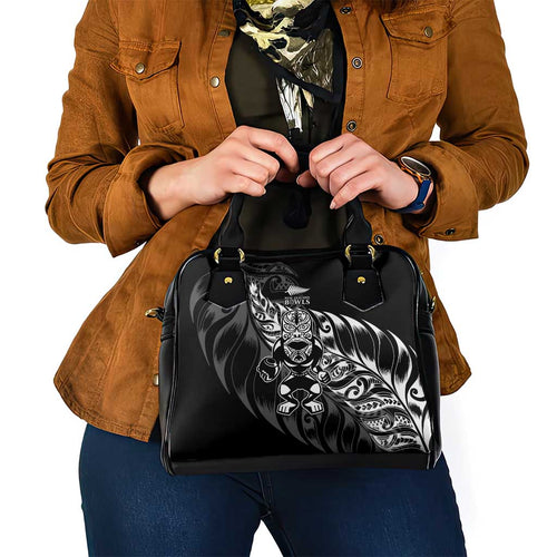 New Zealand Lawn Bowls Shoulder Handbag Black Maori Warrior Tribal Silver Fern - Aussie Hoodie