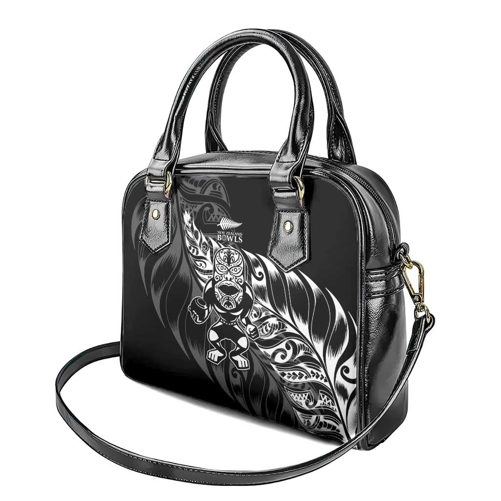 New Zealand Lawn Bowls Shoulder Handbag Black Maori Warrior Tribal Silver Fern - Aussie Hoodie