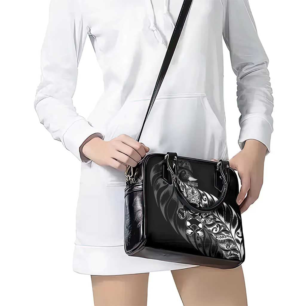 New Zealand Lawn Bowls Shoulder Handbag Black Maori Warrior Tribal Silver Fern - Aussie Hoodie