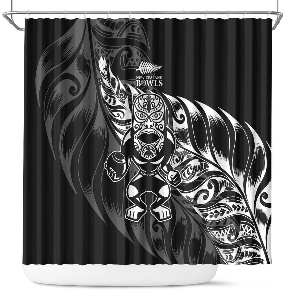 New Zealand Lawn Bowls Shower Curtain Black Maori Warrior Tribal Silver Fern - Aussie Hoodie