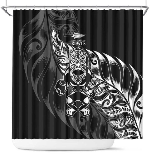New Zealand Lawn Bowls Shower Curtain Black Maori Warrior Tribal Silver Fern - Aussie Hoodie