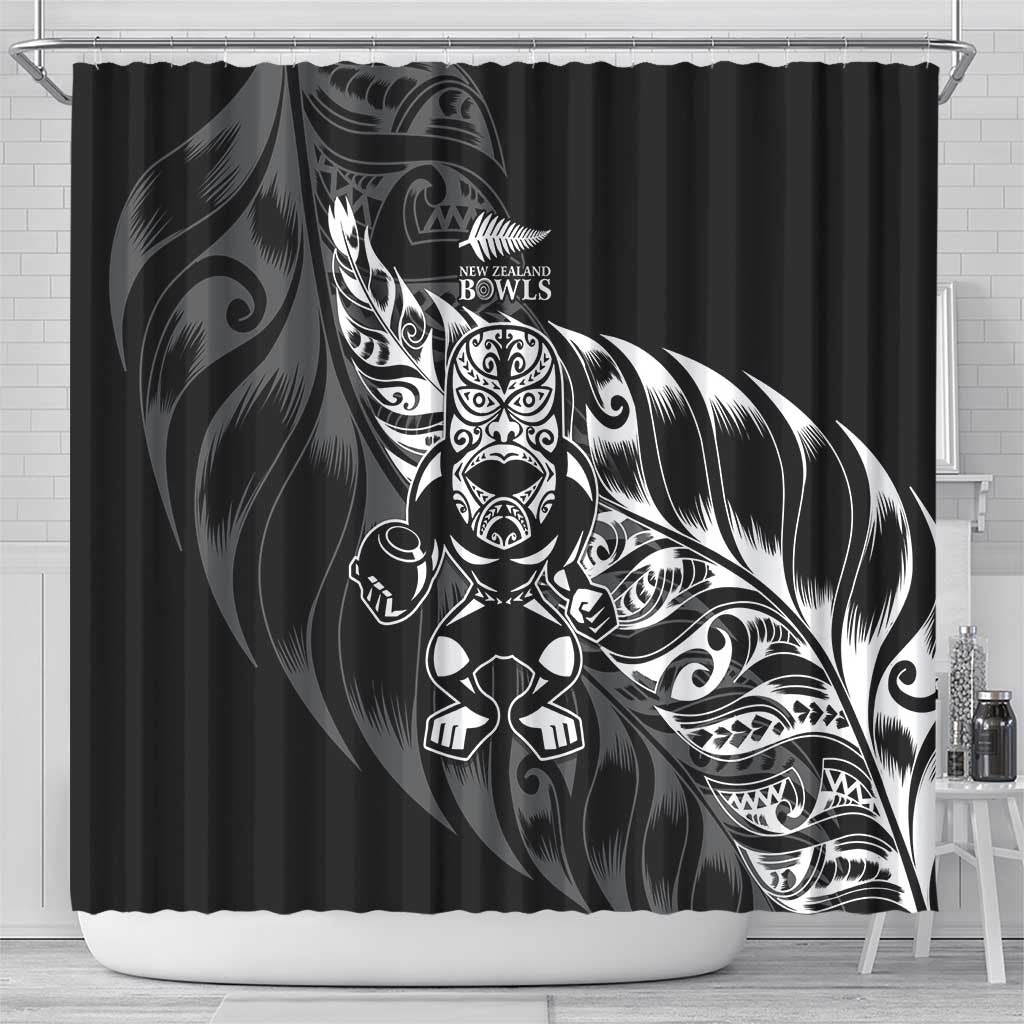 New Zealand Lawn Bowls Shower Curtain Black Maori Warrior Tribal Silver Fern - Aussie Hoodie
