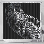 New Zealand Lawn Bowls Shower Curtain Black Maori Warrior Tribal Silver Fern - Aussie Hoodie