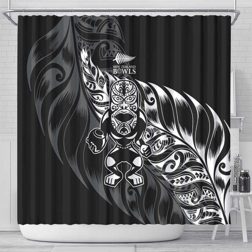 New Zealand Lawn Bowls Shower Curtain Black Maori Warrior Tribal Silver Fern - Aussie Hoodie
