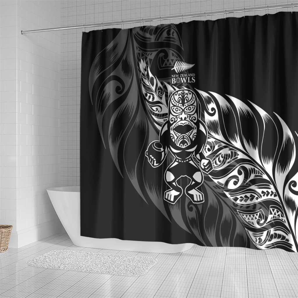 New Zealand Lawn Bowls Shower Curtain Black Maori Warrior Tribal Silver Fern - Aussie Hoodie