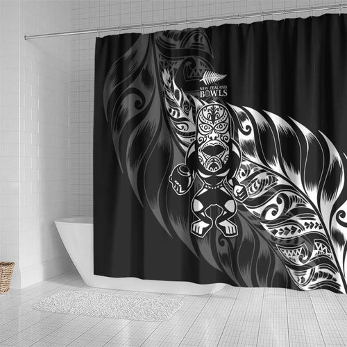 New Zealand Lawn Bowls Shower Curtain Black Maori Warrior Tribal Silver Fern - Aussie Hoodie