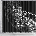 New Zealand Lawn Bowls Shower Curtain Black Maori Warrior Tribal Silver Fern - Aussie Hoodie