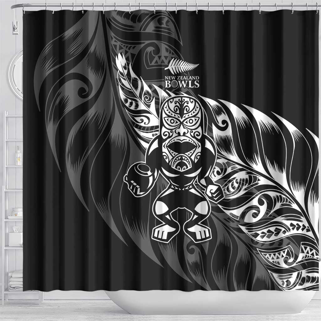 New Zealand Lawn Bowls Shower Curtain Black Maori Warrior Tribal Silver Fern - Aussie Hoodie
