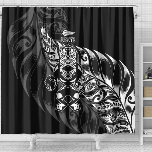 New Zealand Lawn Bowls Shower Curtain Black Maori Warrior Tribal Silver Fern - Aussie Hoodie