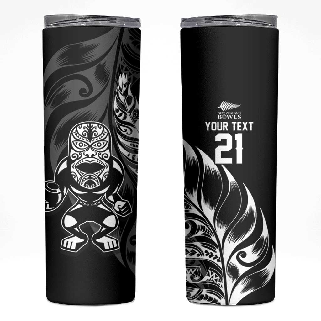 New Zealand Lawn Bowls Custom Skinny Tumbler Black Maori Warrior Tribal Silver Fern - Aussie Hoodie