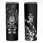 New Zealand Lawn Bowls Custom Skinny Tumbler Black Maori Warrior Tribal Silver Fern - Aussie Hoodie