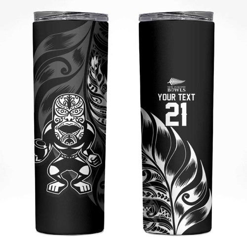 New Zealand Lawn Bowls Custom Skinny Tumbler Black Maori Warrior Tribal Silver Fern - Aussie Hoodie