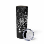 New Zealand Lawn Bowls Custom Skinny Tumbler Black Maori Warrior Tribal Silver Fern - Aussie Hoodie
