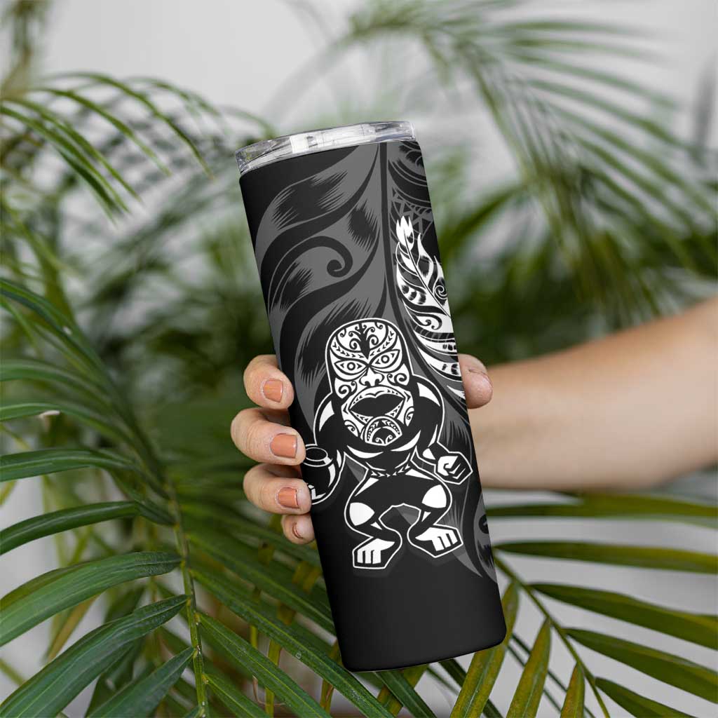 New Zealand Lawn Bowls Custom Skinny Tumbler Black Maori Warrior Tribal Silver Fern - Aussie Hoodie