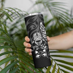 New Zealand Lawn Bowls Custom Skinny Tumbler Black Maori Warrior Tribal Silver Fern - Aussie Hoodie
