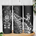 New Zealand Lawn Bowls Custom Skinny Tumbler Black Maori Warrior Tribal Silver Fern - Aussie Hoodie