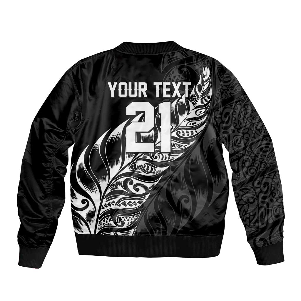 New Zealand Lawn Bowls Custom Sleeve Zip Bomber Jacket Black Maori Warrior Tribal Silver Fern - Aussie Hoodie