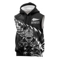 New Zealand Lawn Bowls Custom Sleeveless Hoodie Black Maori Warrior Tribal Silver Fern - Aussie Hoodie