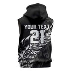 New Zealand Lawn Bowls Custom Sleeveless Hoodie Black Maori Warrior Tribal Silver Fern - Aussie Hoodie