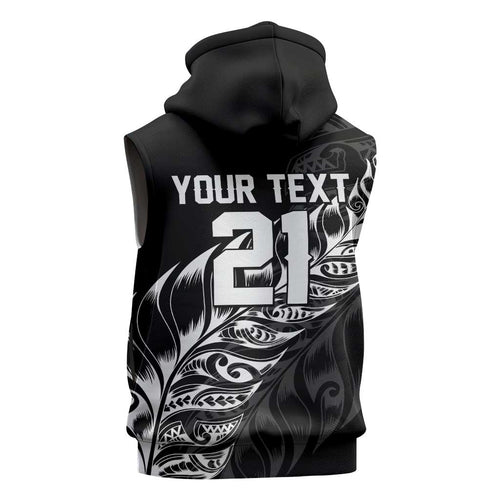 New Zealand Lawn Bowls Custom Sleeveless Hoodie Black Maori Warrior Tribal Silver Fern - Aussie Hoodie