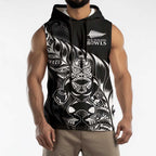 New Zealand Lawn Bowls Custom Sleeveless Hoodie Black Maori Warrior Tribal Silver Fern - Aussie Hoodie