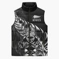 New Zealand Lawn Bowls Custom Sleeveless Puffer Jacket Black Maori Warrior Tribal Silver Fern - Aussie Hoodie