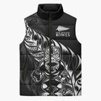 New Zealand Lawn Bowls Custom Sleeveless Puffer Jacket Black Maori Warrior Tribal Silver Fern - Aussie Hoodie