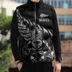 New Zealand Lawn Bowls Custom Sleeveless Puffer Jacket Black Maori Warrior Tribal Silver Fern - Aussie Hoodie