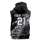 New Zealand Lawn Bowls Custom Sleeveless Zip Hoodie Black Maori Warrior Tribal Silver Fern LT9