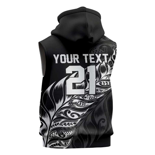 New Zealand Lawn Bowls Custom Sleeveless Zip Hoodie Black Maori Warrior Tribal Silver Fern LT9