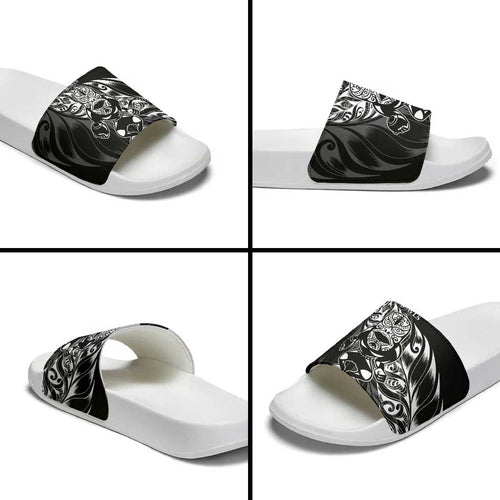 New Zealand Lawn Bowls Slide Sandals Black Maori Warrior Tribal Silver Fern - Aussie Hoodie