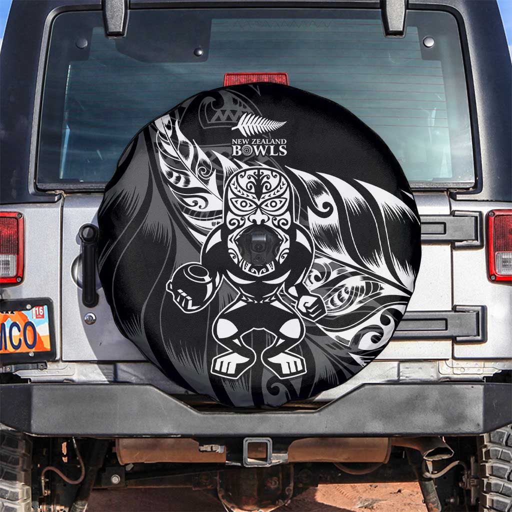 New Zealand Lawn Bowls Spare Tire Cover Black Maori Warrior Tribal Silver Fern - Aussie Hoodie