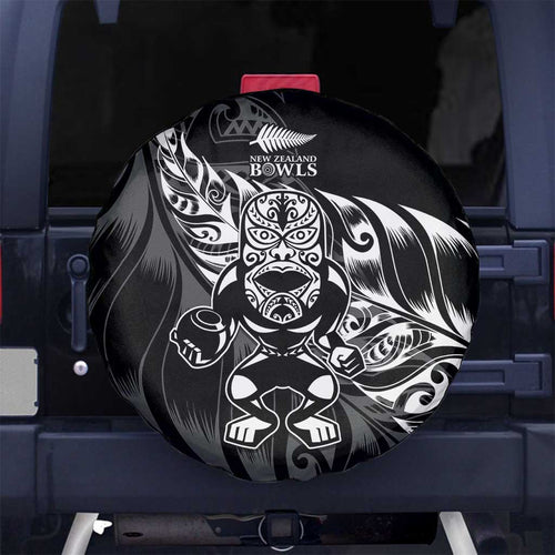 New Zealand Lawn Bowls Spare Tire Cover Black Maori Warrior Tribal Silver Fern - Aussie Hoodie