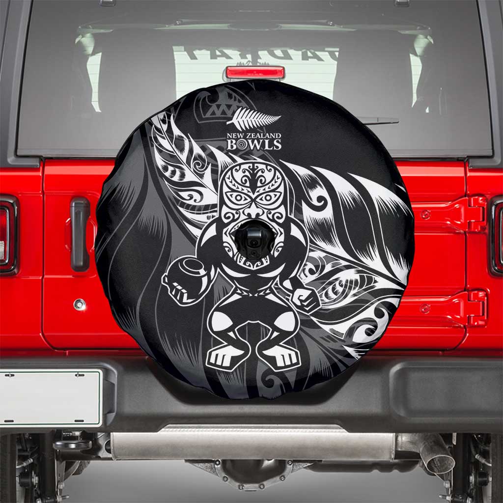 New Zealand Lawn Bowls Spare Tire Cover Black Maori Warrior Tribal Silver Fern - Aussie Hoodie